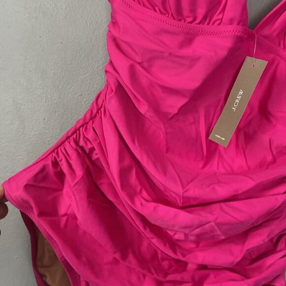 NWT J. CREW One Piece Ruched Swimsuit Beach Hot Pink Preppy Vacation Size 8 12 - Picture 5 of 11